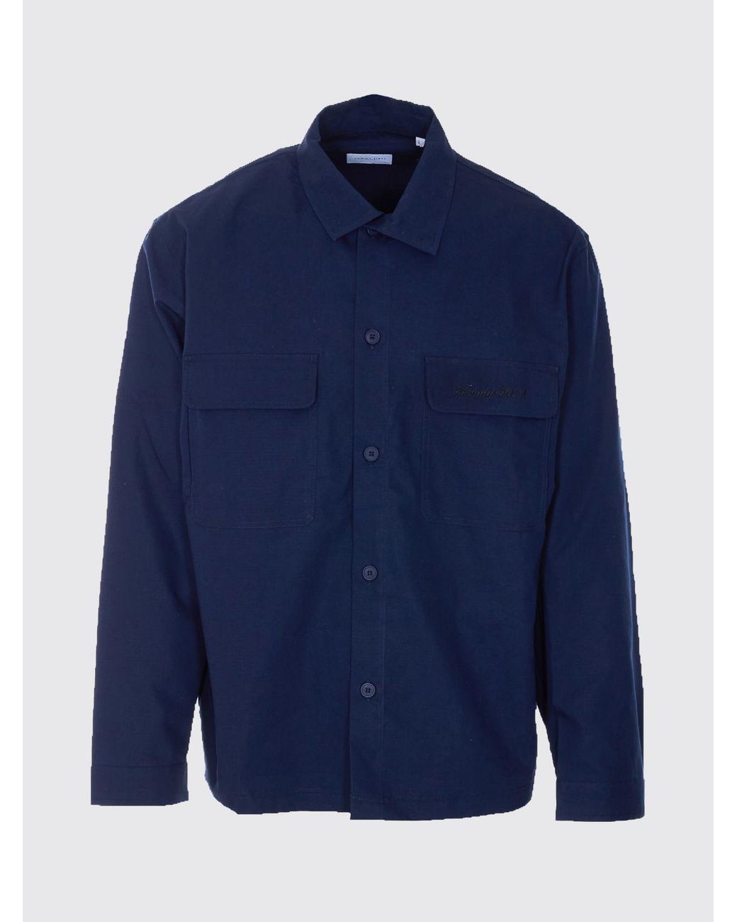 FAMILY FIRST Blue Cotton Shirt Jacket With Dropped Shoulders And Logo for men