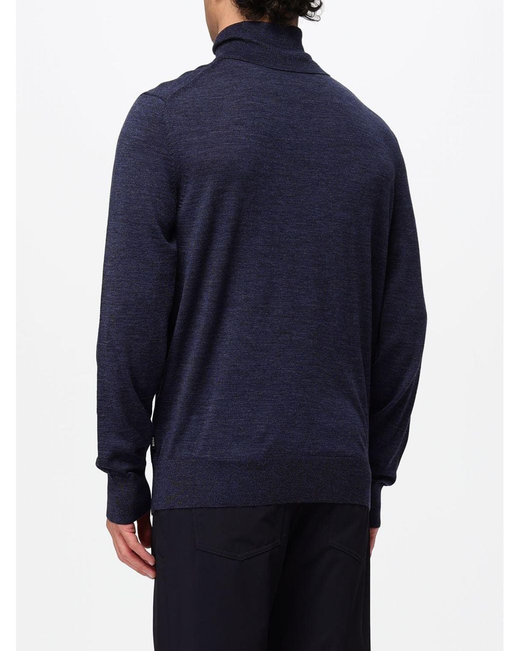 Boss Blue Virgin Wool Turtleneck Jumper With Ribbed Trims for men