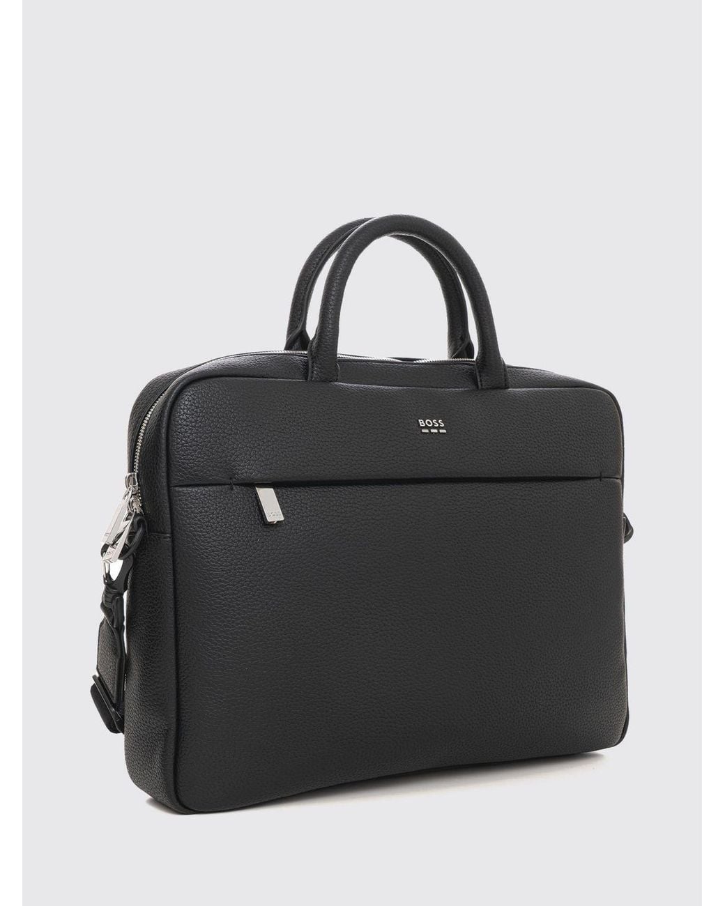 Boss Black Grained Faux Leather Briefcase With Removable Strap for men