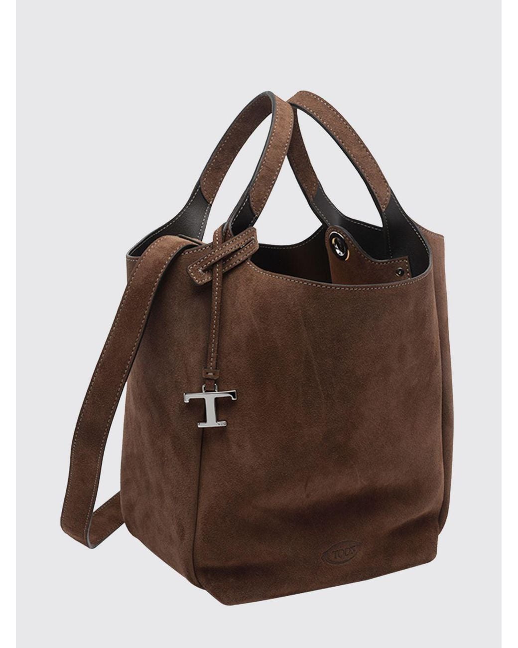 Tod's Brown Suede Calfskin Leather Bucket Bag With Double Handle And Charm