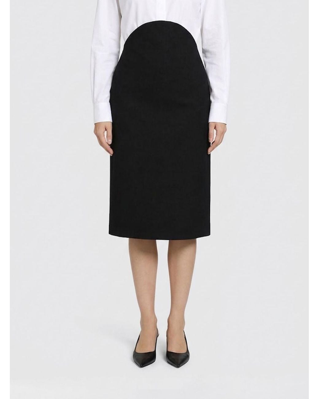 Jil Sander Black High-Waisted Virgin Wool Midi Pencil Skirt