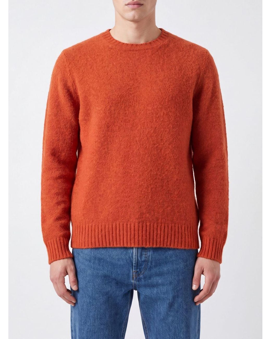 Drumohr Orange Crew-Neck Lambswool Jumper With Ribbed Trim for men