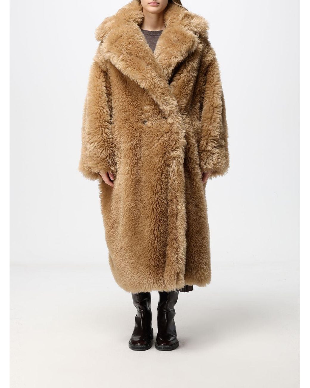 MEIMEIJ Natural Long Double-Breasted Oversized Faux Fur Coat