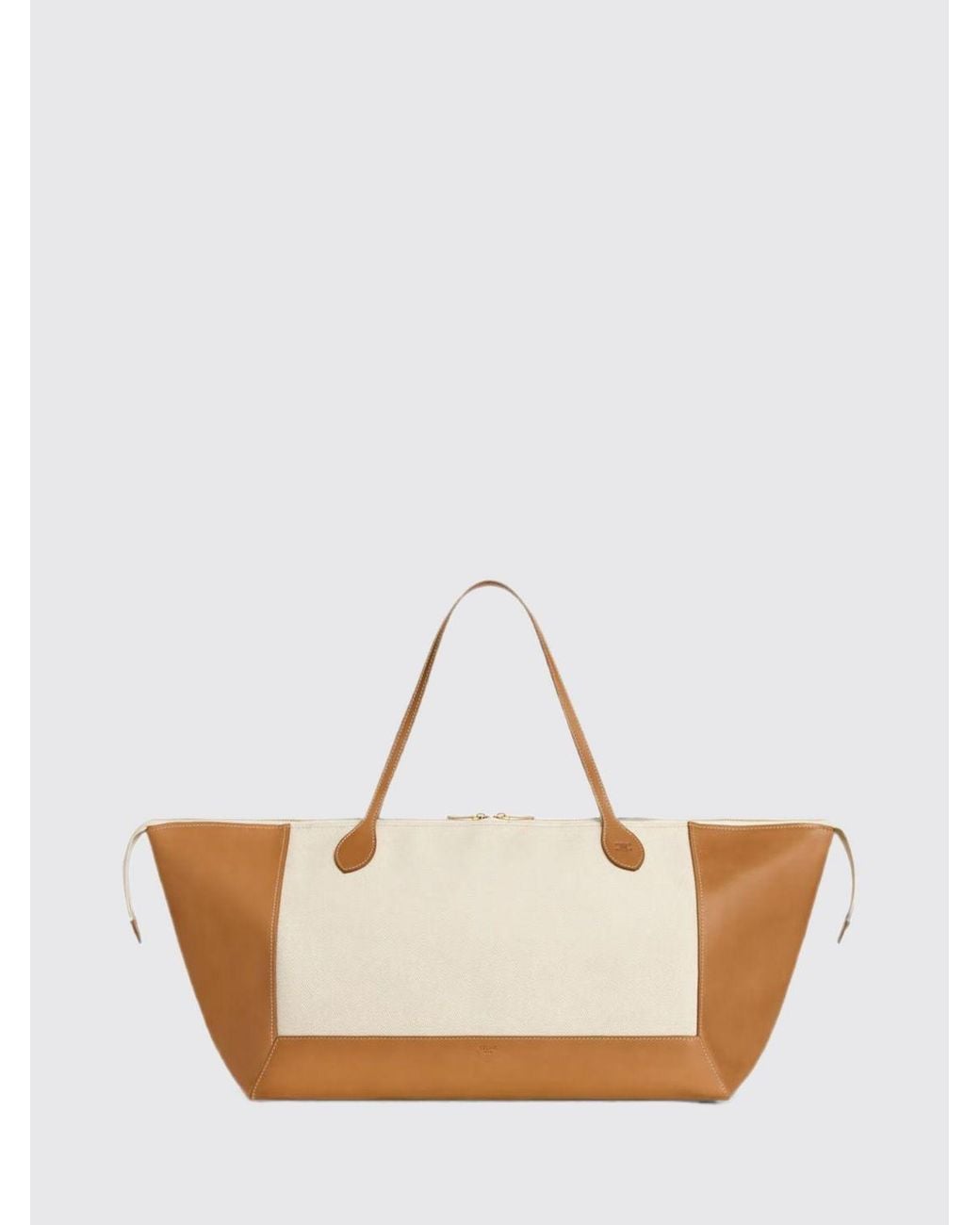Céline Natural Cotton And Leather Tote Bag With Triomphe Logo And Double Handle