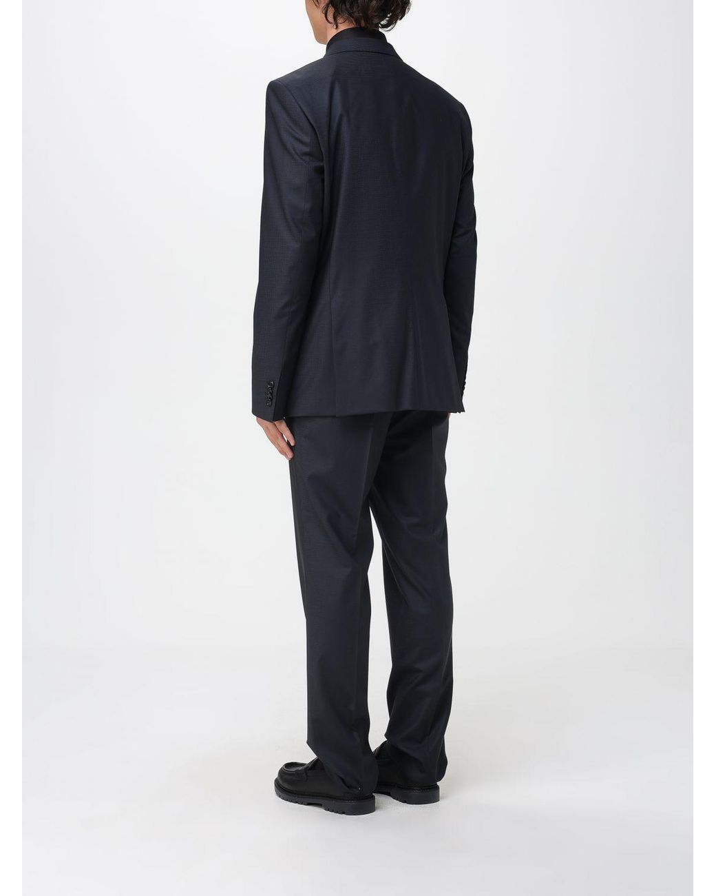 Boss Blue Stretch Wool Single Breasted Suit for men