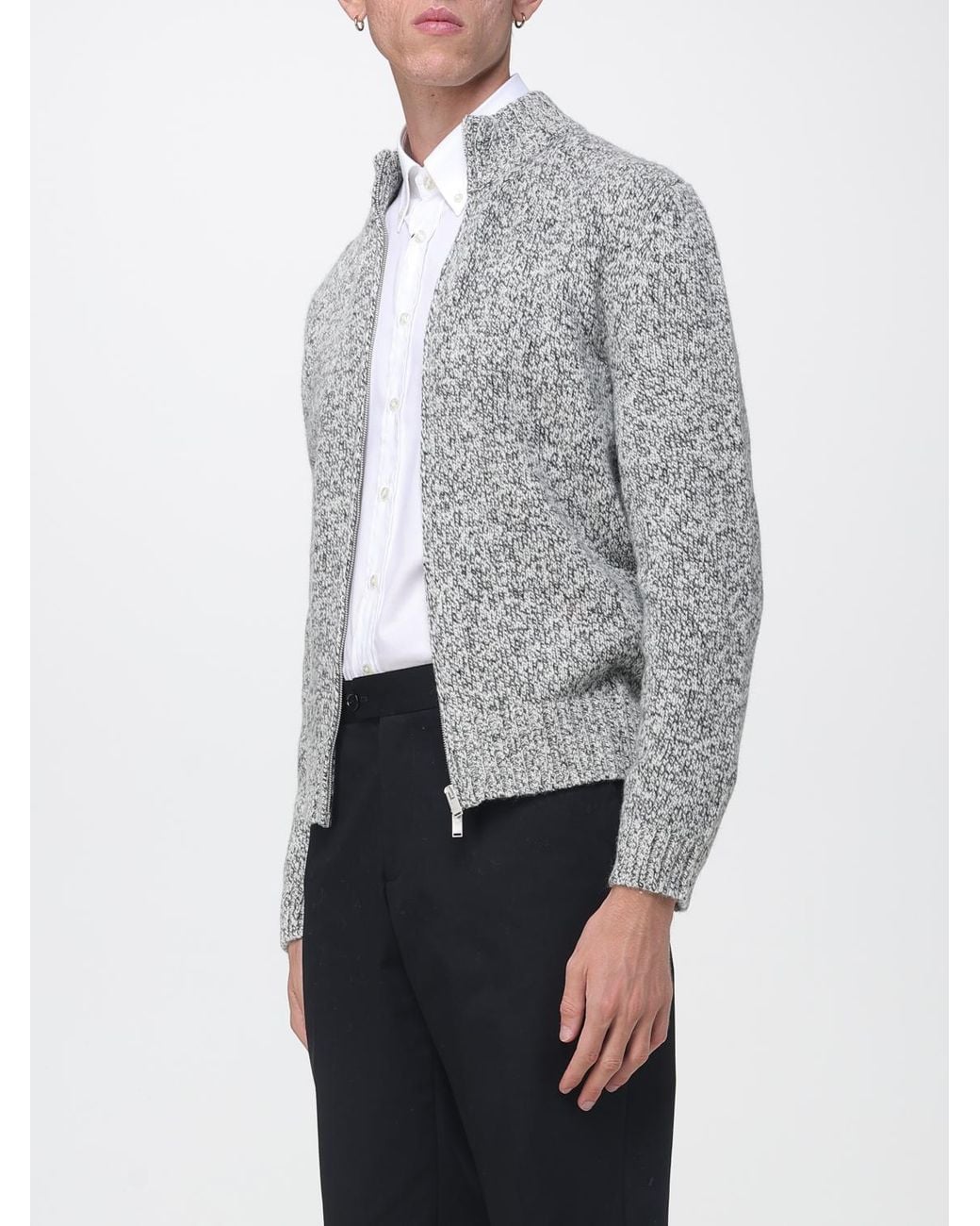 Lardini Gray Wool Cardigan With High Roll Neck Collar And Zip Closure for men