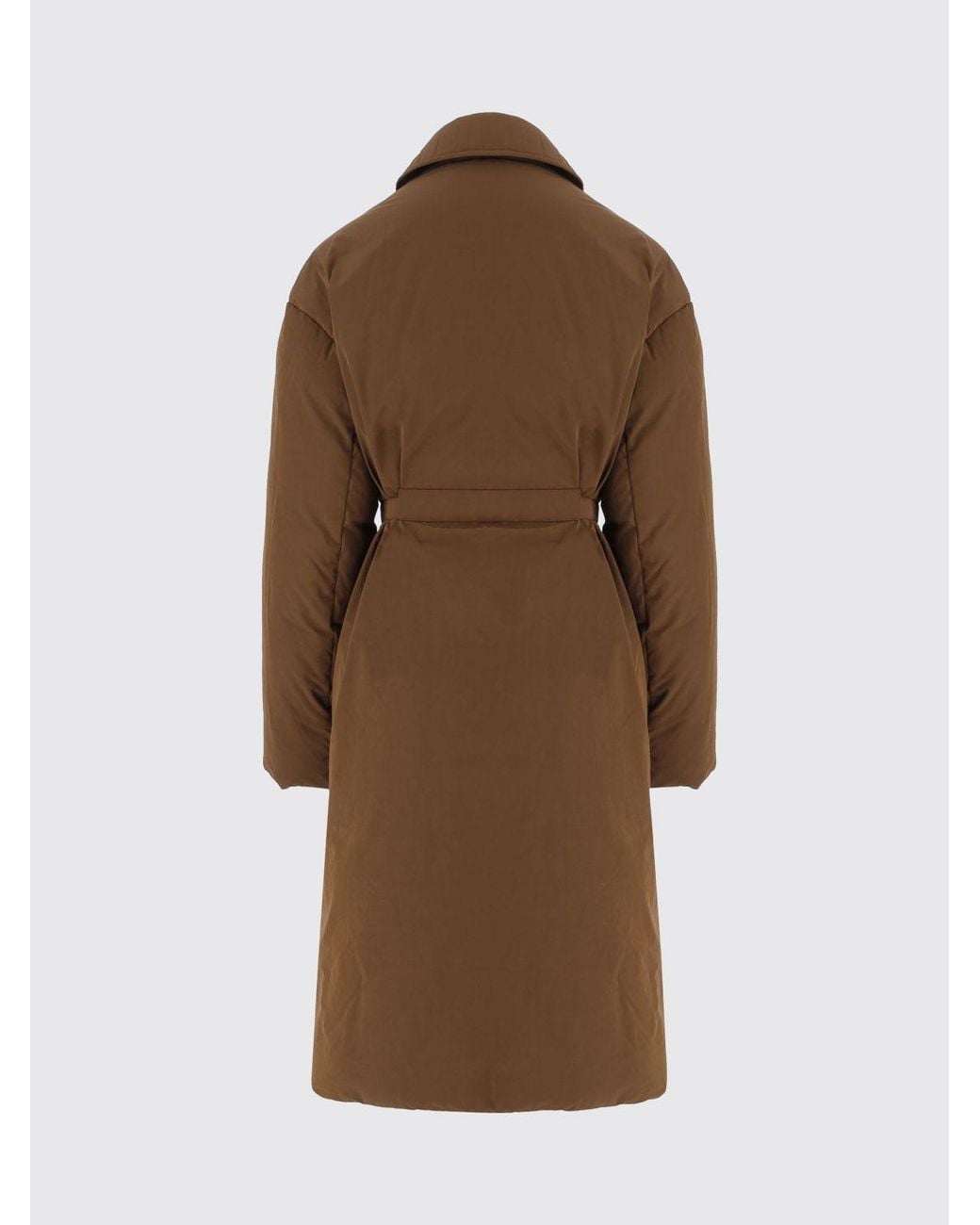 Ienki Ienki Brown Long Waterproof Nylon Trench Coat With Belt