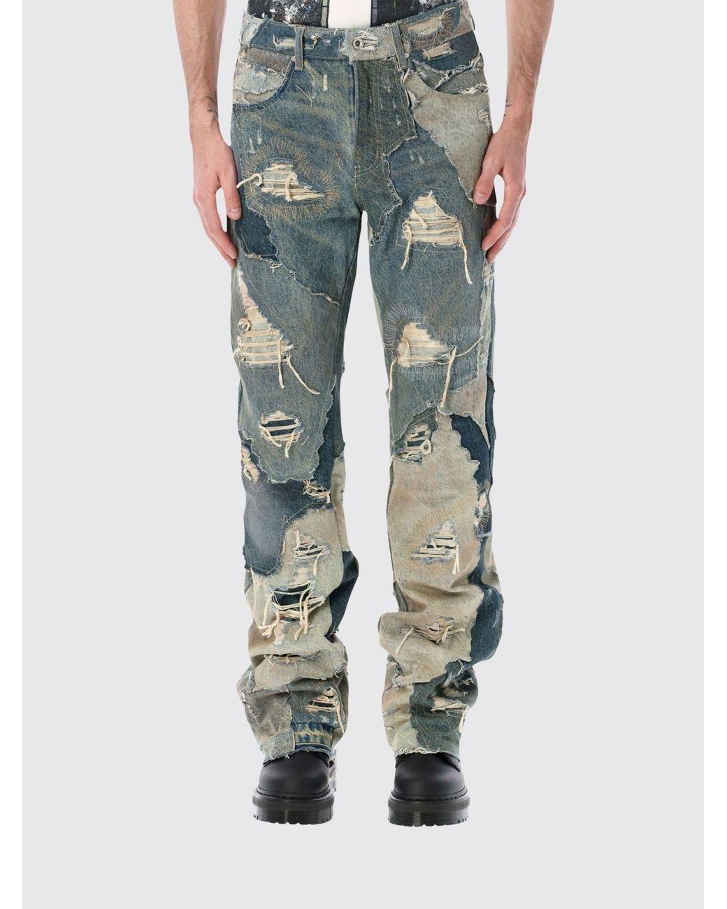 Who Decides War Blue Straight Fit Mid-Rise Distressed Jeans With Patches for men