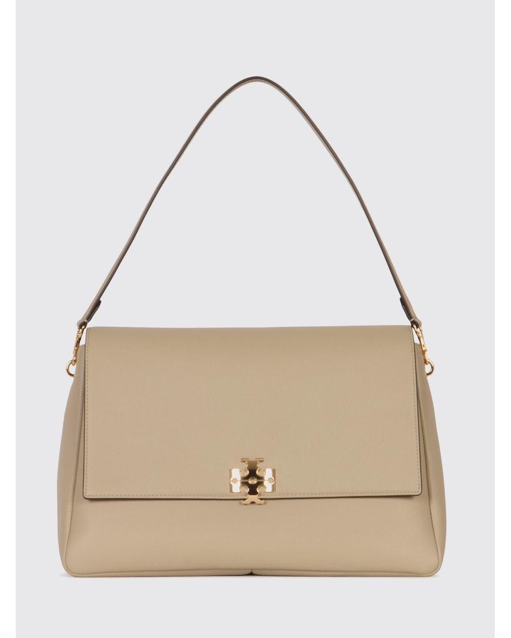 Tory Burch Natural Charlie Large Smooth Leather Shoulder Bag With Double T Logo