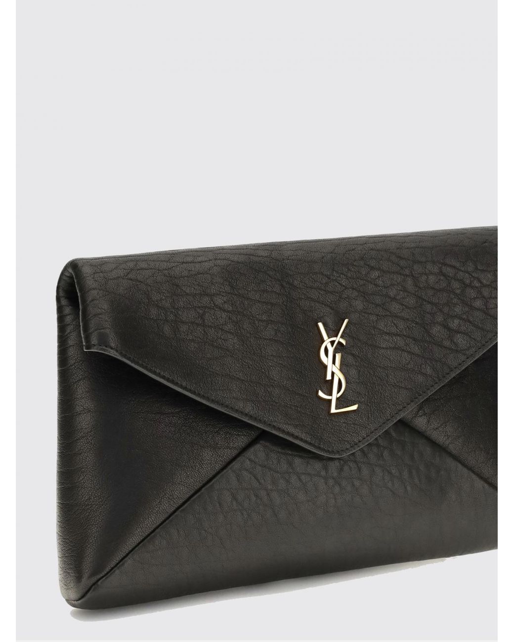 Saint Laurent Black Ysl Monogram Lambskin Envelope Clutch