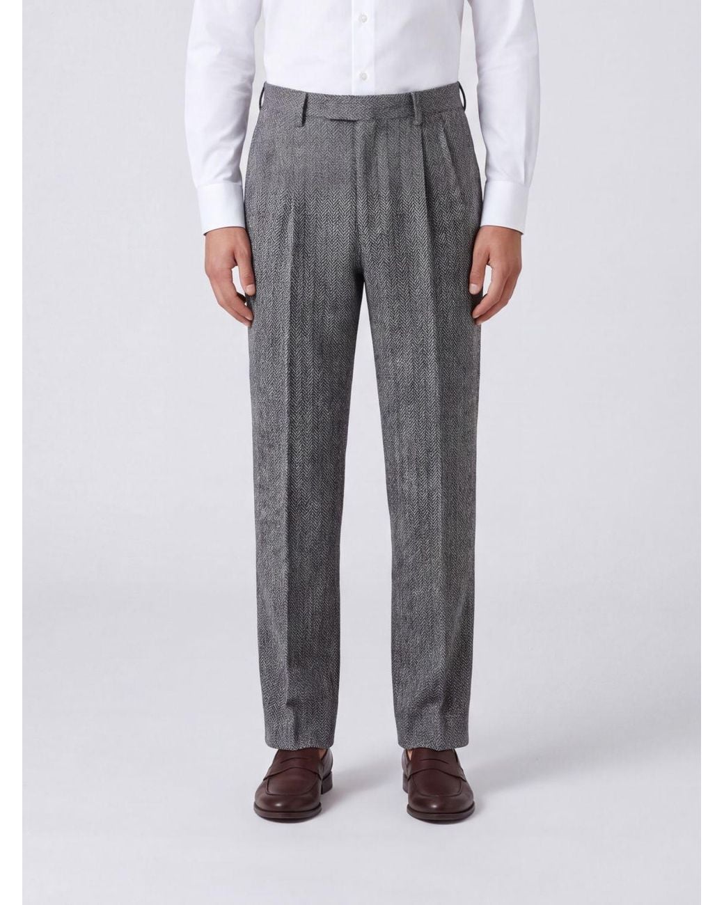 Lardini Gray Chevron Wool And Silk Blend Tailored Trousers With Pleats for men