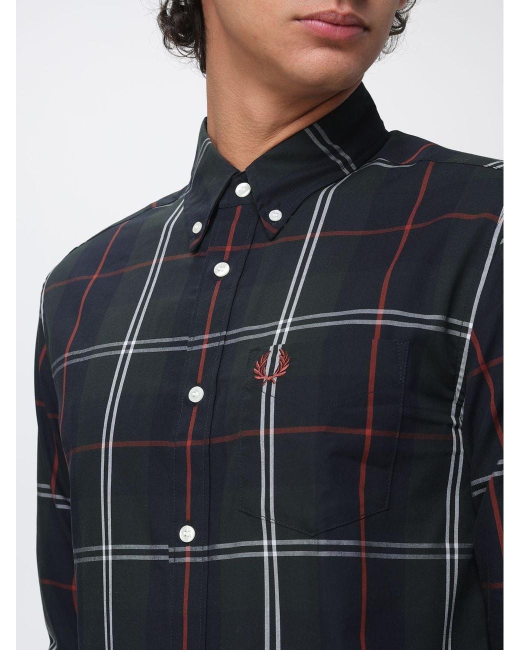Fred Perry Blue Tartan Cotton Shirt With Button-Down Collar And Patch Pocket for men
