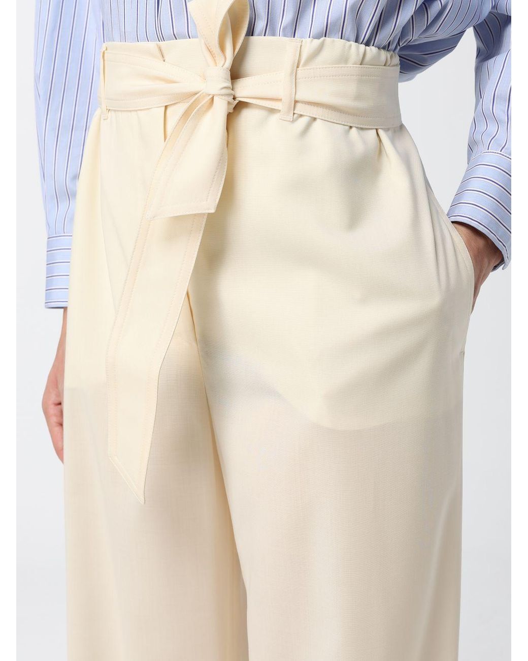 Max Mara White Wide Leg Virgin Wool Trousers With Tie Belt