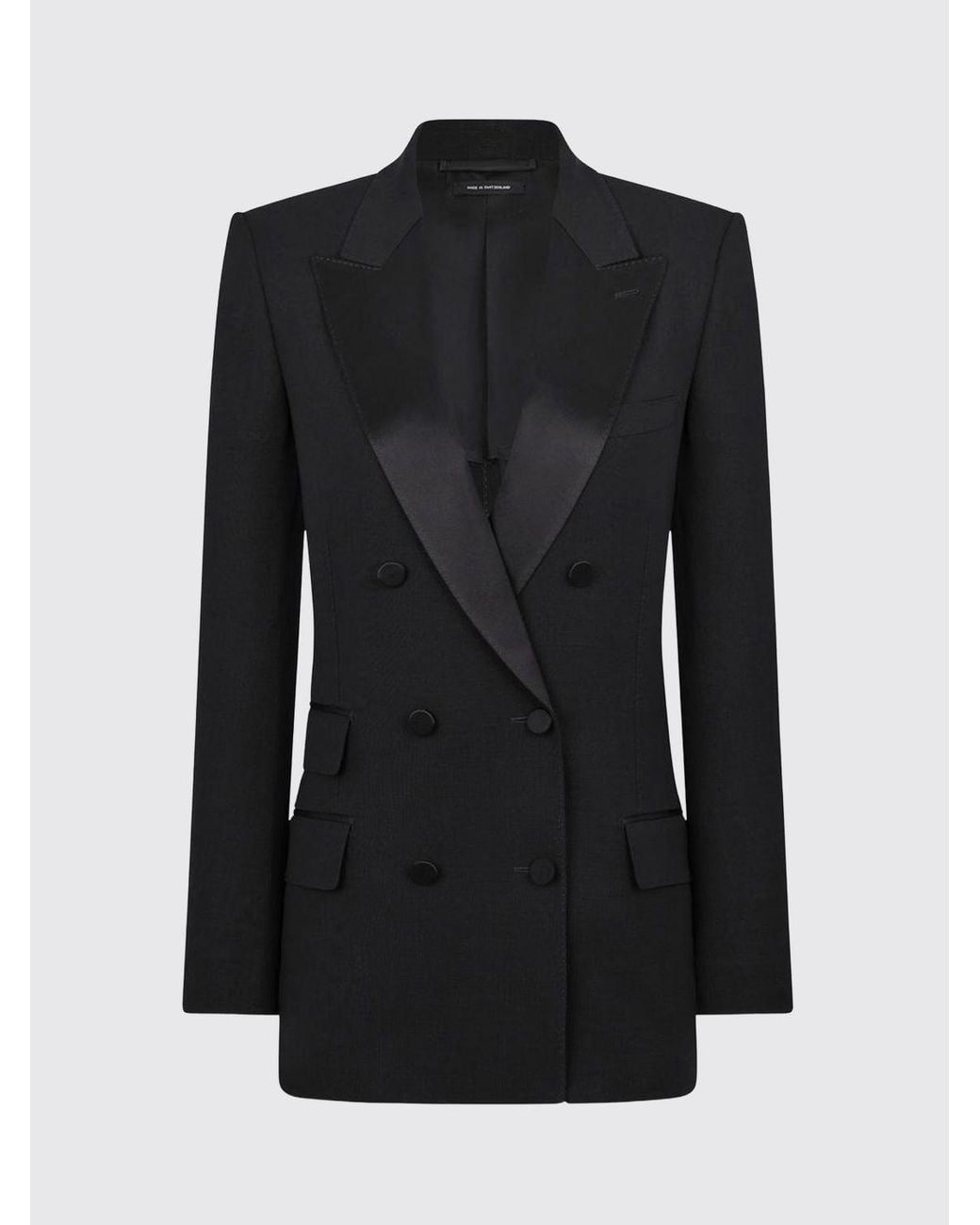 Tom Ford Blue Double-Breasted Wool Tuxedo Blazer With Padded Shoulders