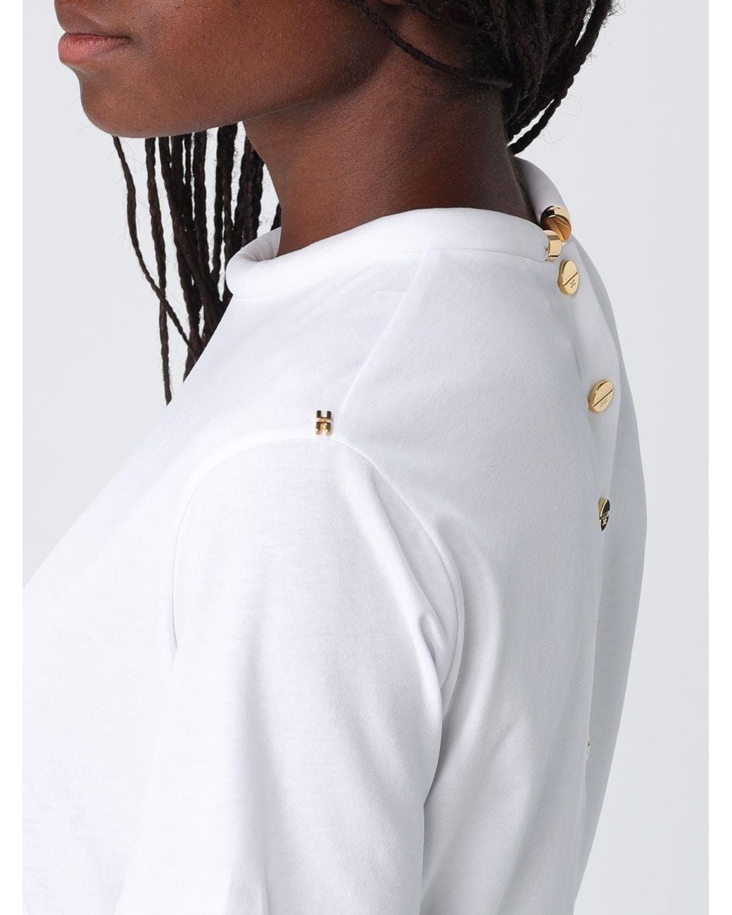 Elisabetta Franchi White Cotton T-Shirt With Metallic Logo And Back Closure