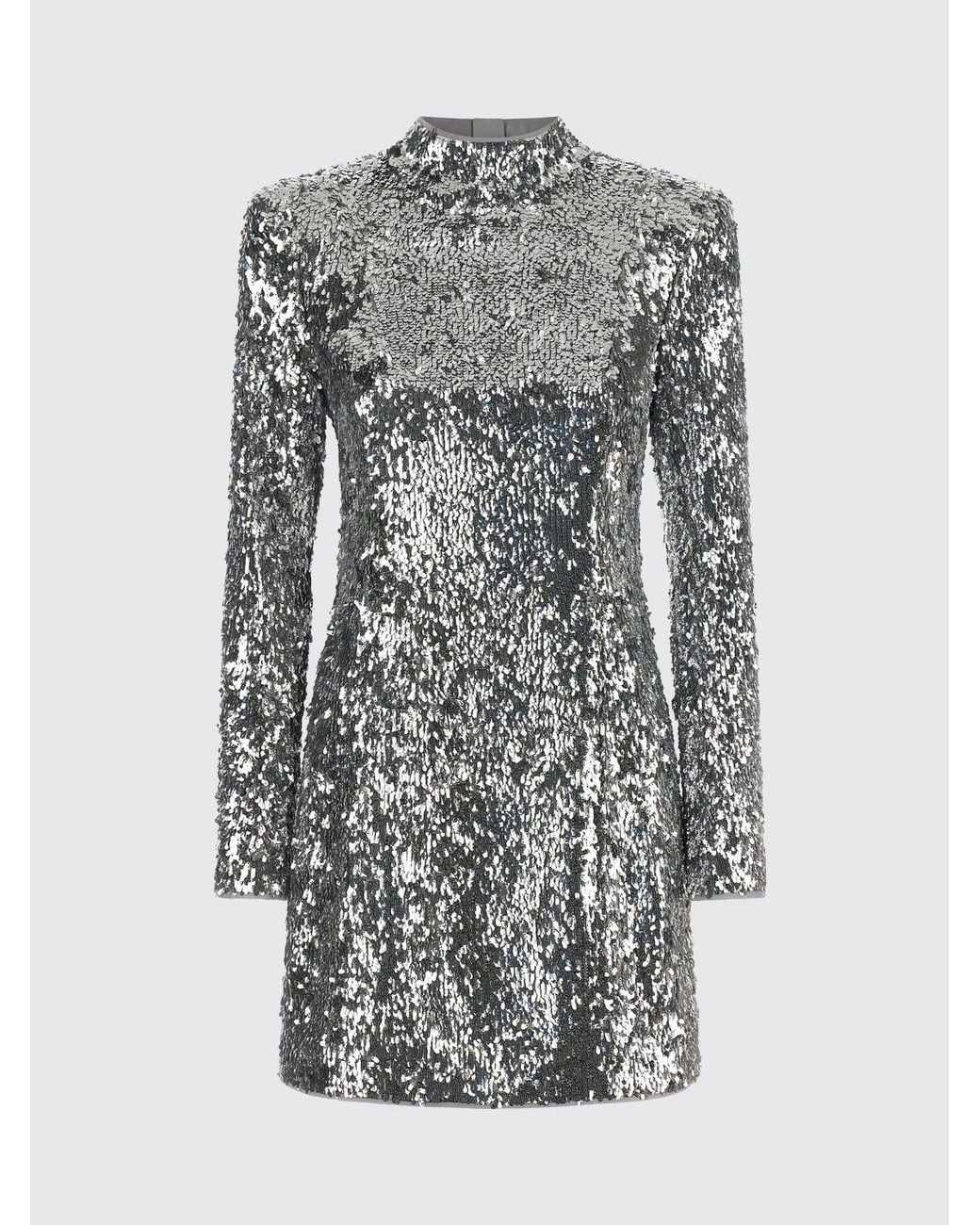 Balmain Gray Sequin-Embroidered Sheath Mini Evening Dress With High Neck