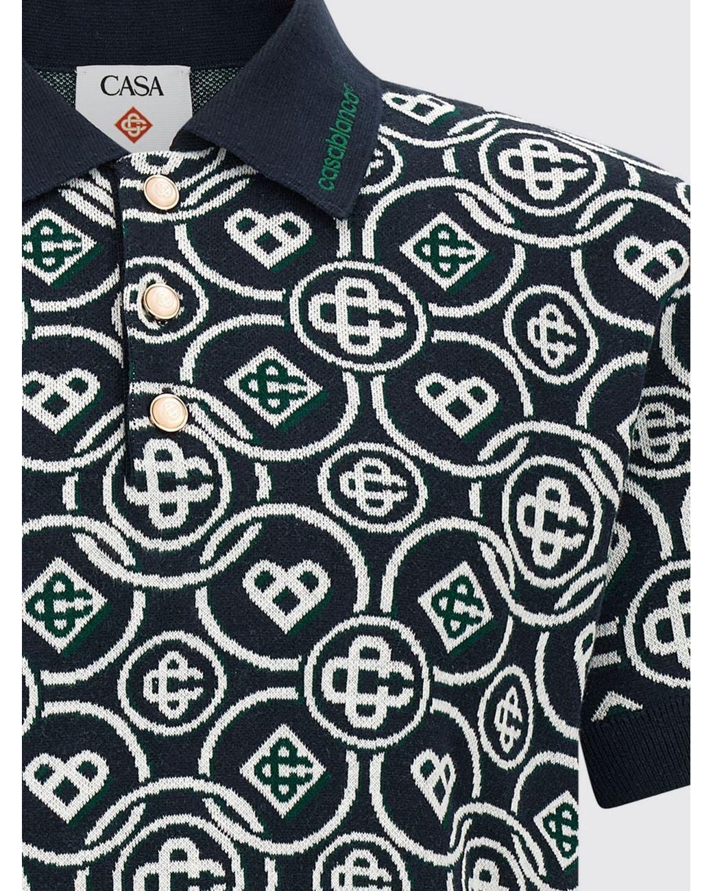 Casablanca Blue Knitted Cotton Polo Shirt With Contrast Logo And Ribbed Trims for men