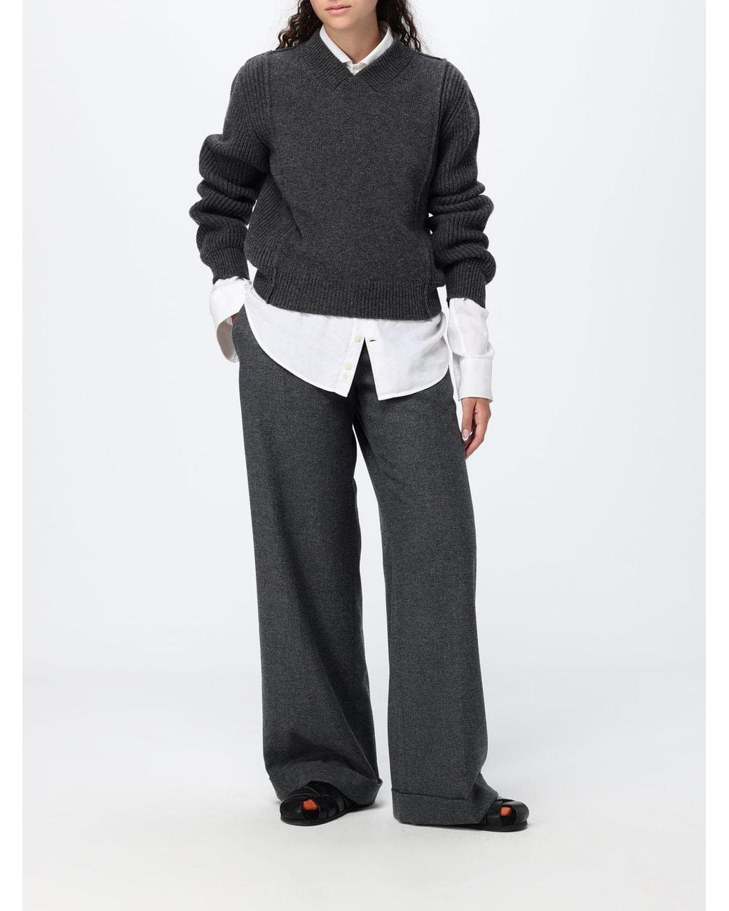 Marni Gray V-Neck Relaxed Fit Sweater