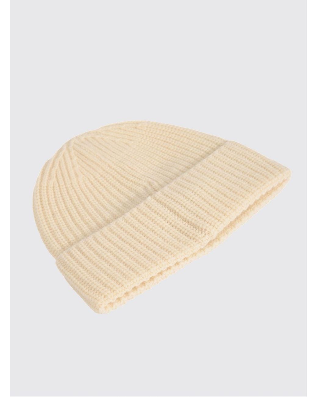 Stone Island Natural Ribbed Virgin Wool Beanie Hat With Compass Logo for men