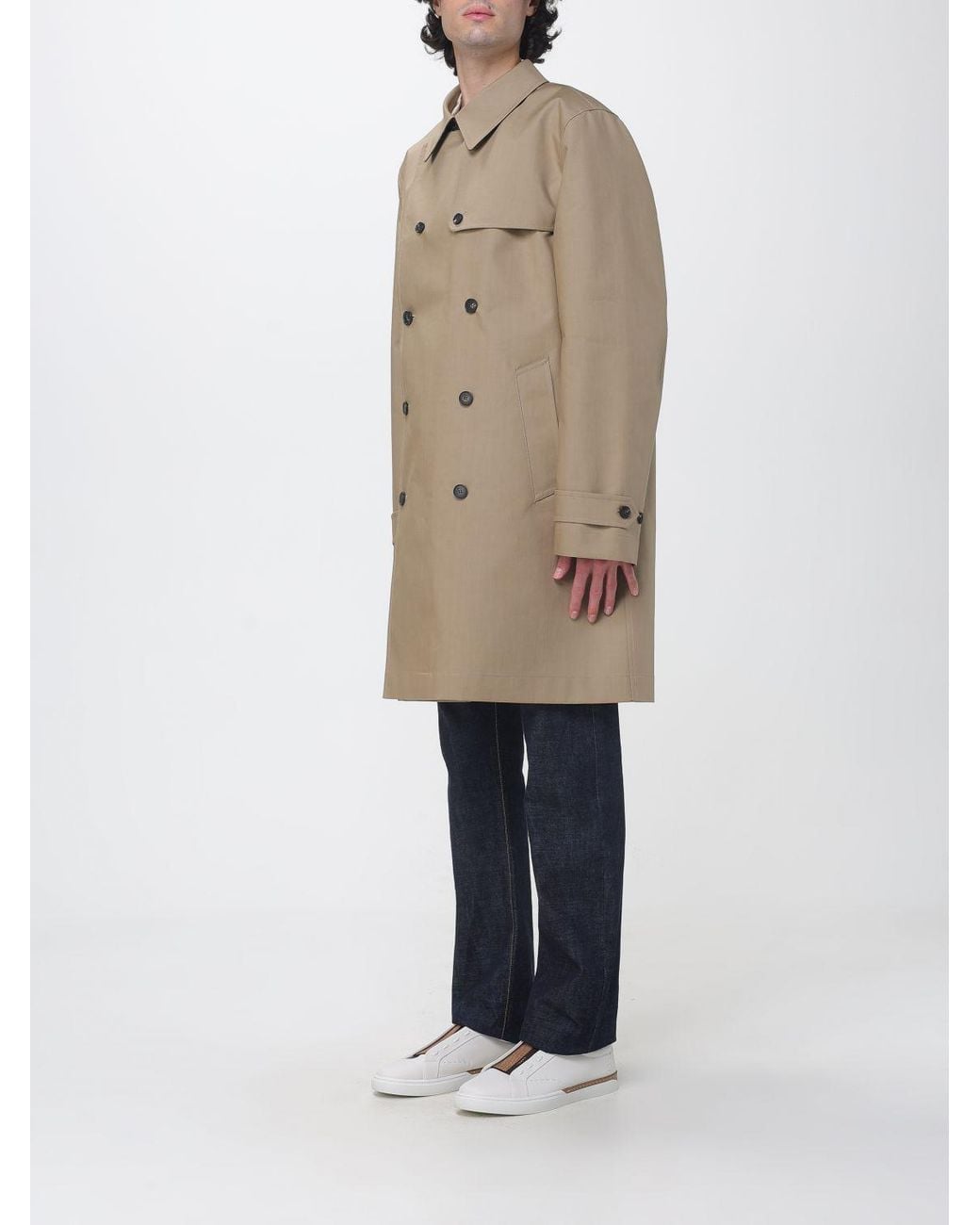 Fendi Natural Knee-Length Double-Breasted Cotton Trench Coat With Back Vent for men