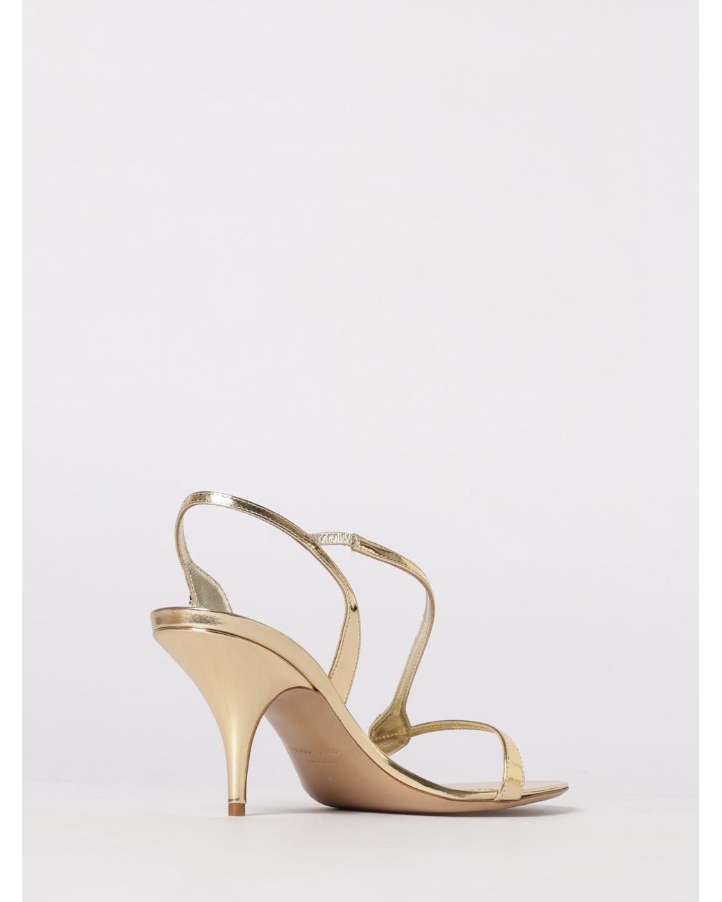 Ferragamo Natural Laminated Leather Sandals With Rhinestones