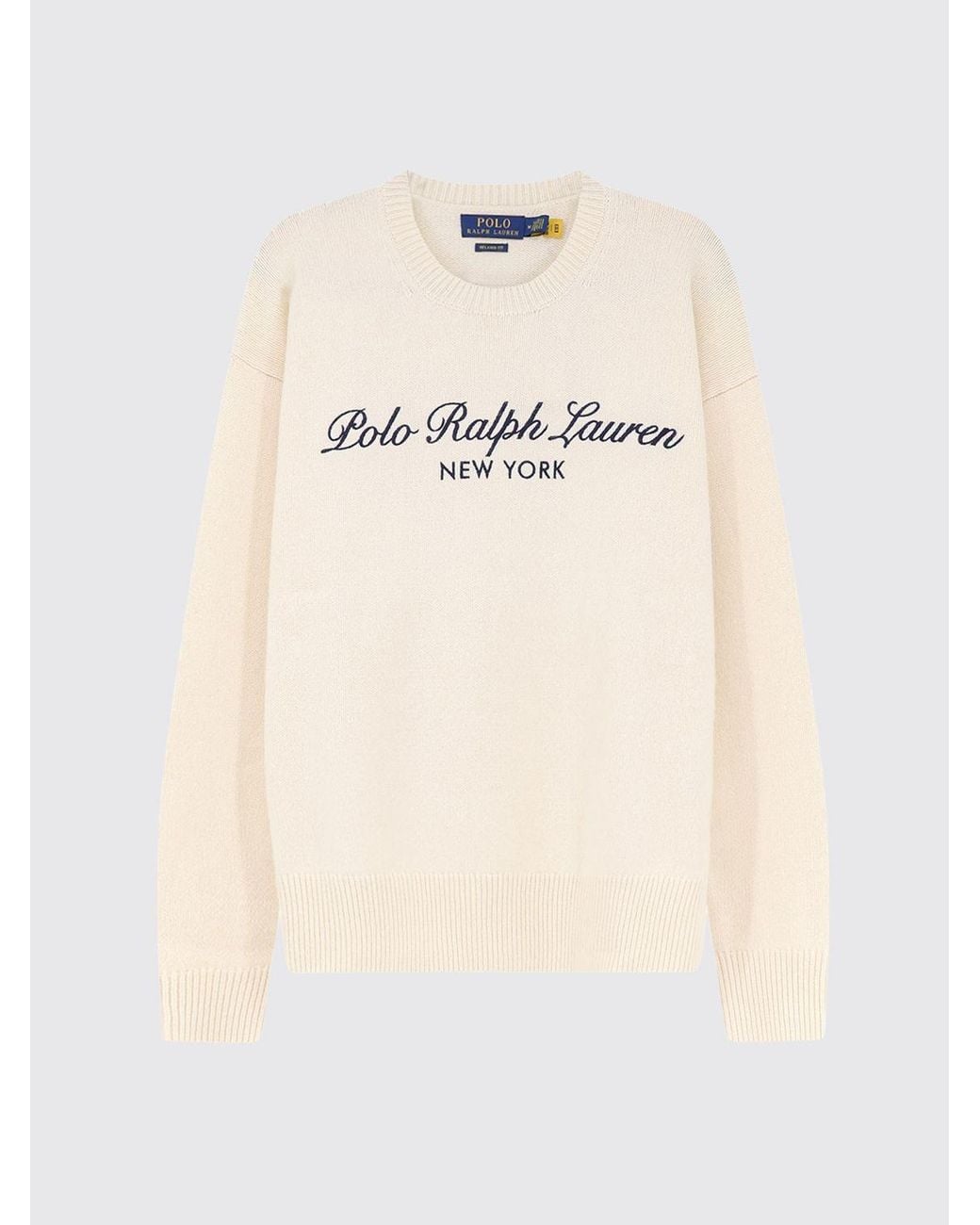 Polo Ralph Lauren Blue Wool And Cotton Blend Jumper With Jacquard Logo for men