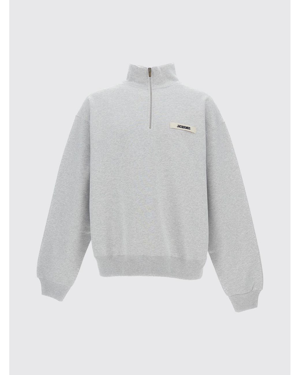 Jacquemus Gray High Neck Relaxed Fit Cotton Jumper With Zip for men