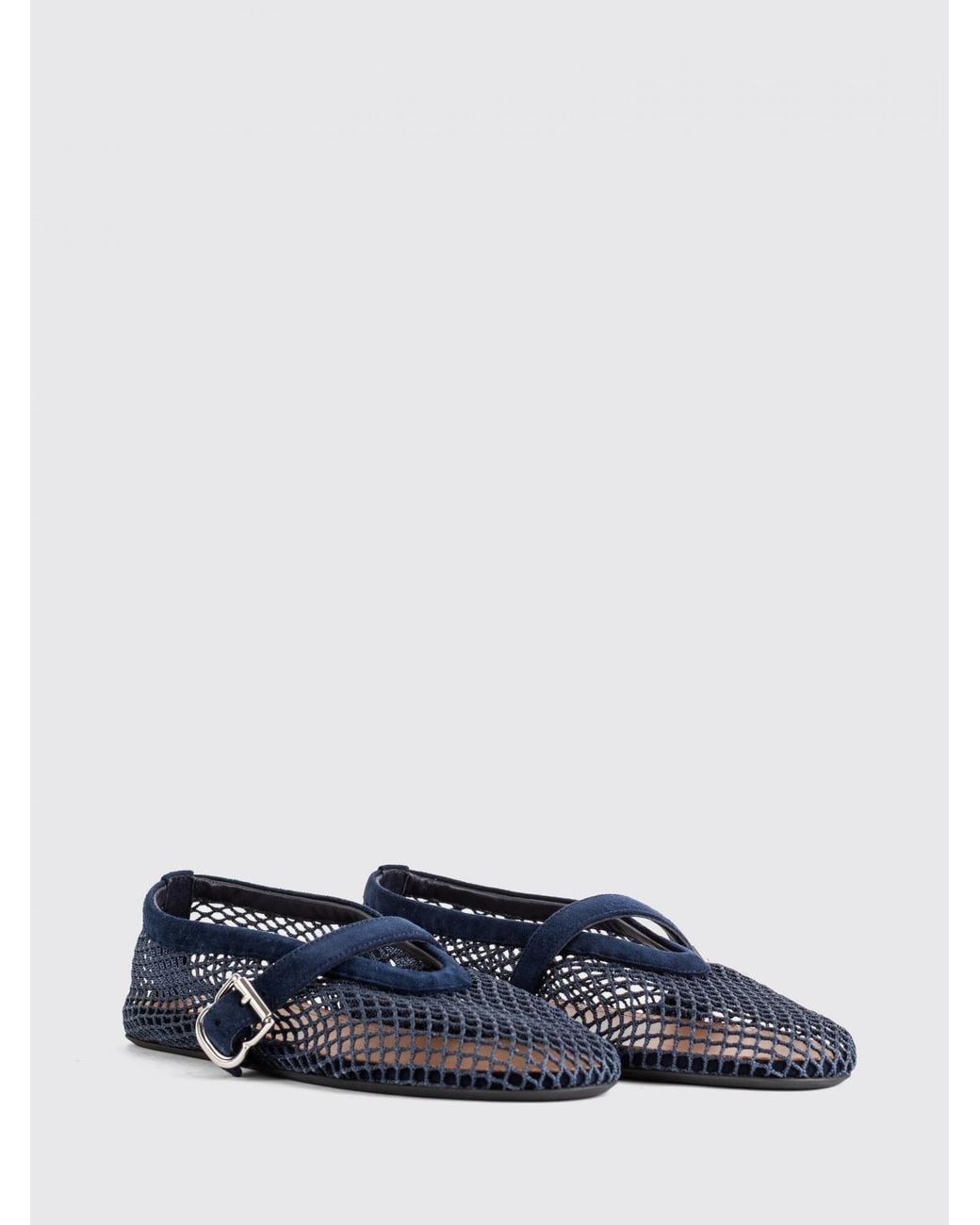 Alaïa Blue Mesh And Leather Mary Jane Ballet Flats With Adjustable Strap