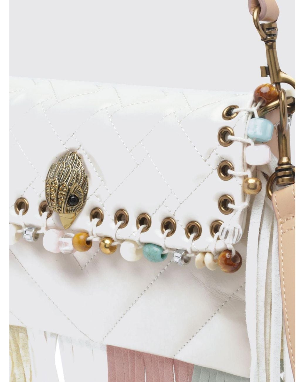 Kurt Geiger White Oxford Leather Mini Shoulder Bag With Embroidery And Stones