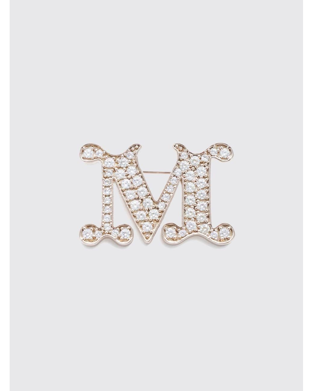 Max Mara White Facella Crystal Monogram Brooch