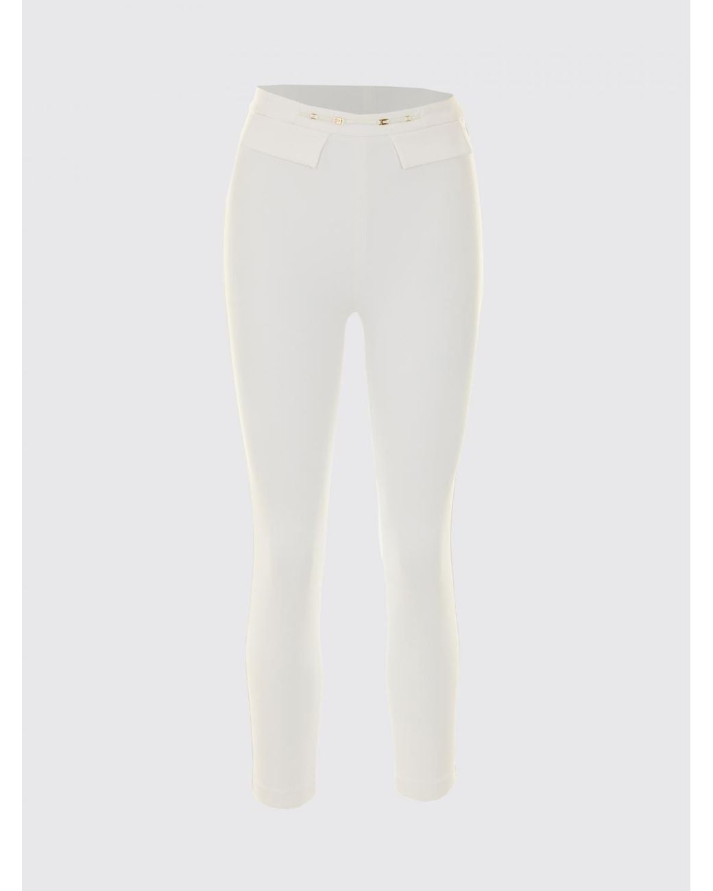 Elisabetta Franchi White High-Waisted Skinny Crêpe Trousers With Flap Pockets