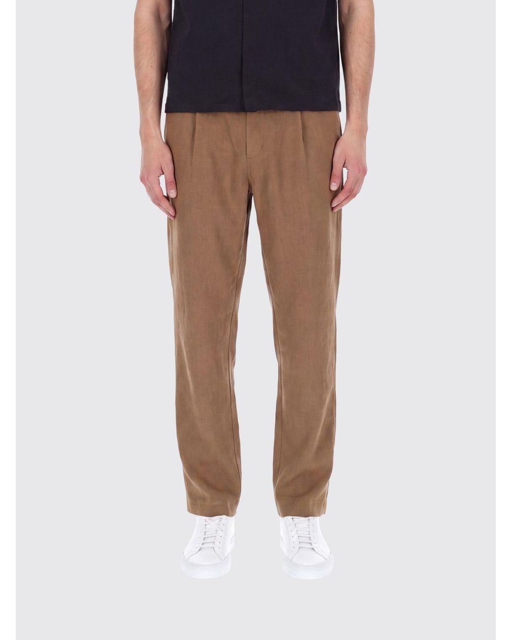 Pantalón Chino De Lino Con Pinzas Y Bolsillos Traseros Ribeteados Herno de hombre de color Brown