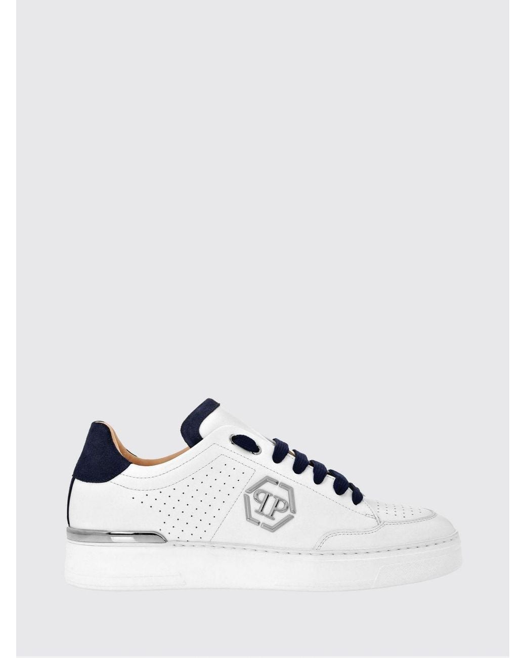 Philipp Plein White Leather And Suede Low-Top Sneakers With Monogram And Logo for men