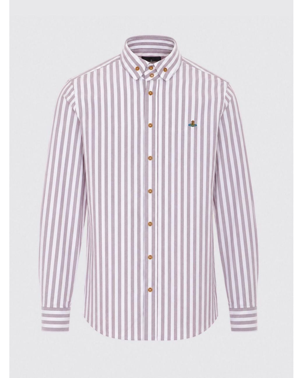 Vivienne Westwood Gray Slim Fit Striped Cotton Shirt With Embroidered Orb Logo for men