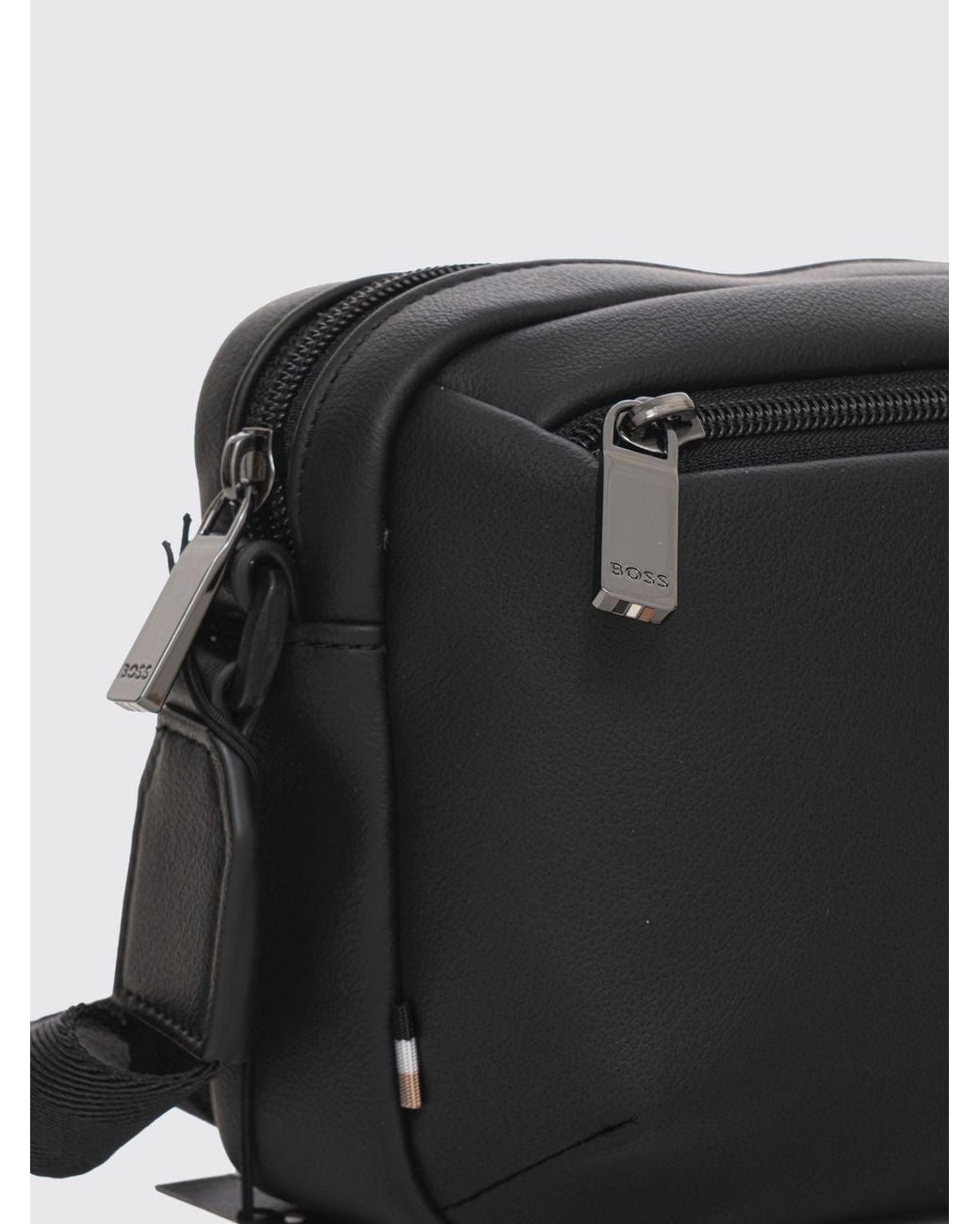 Boss Black Faux Leather Camera Bag With Adjustable Strap And Metal Logo for men