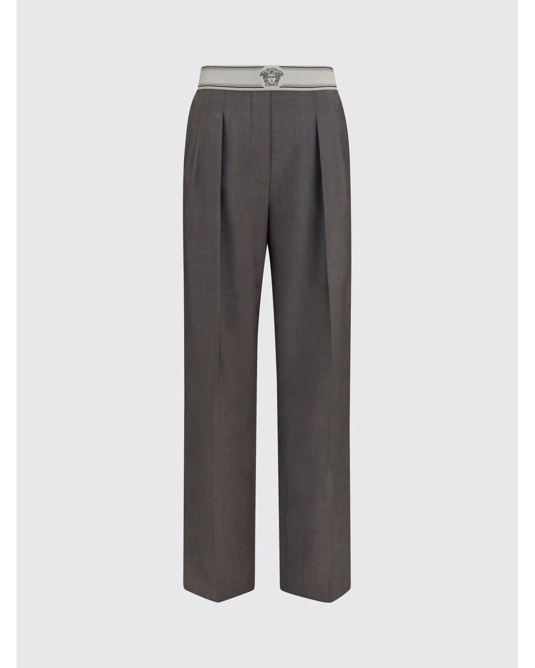 Versace Gray Wool-Blend Wide-Leg Trousers With Pleats And High Waist
