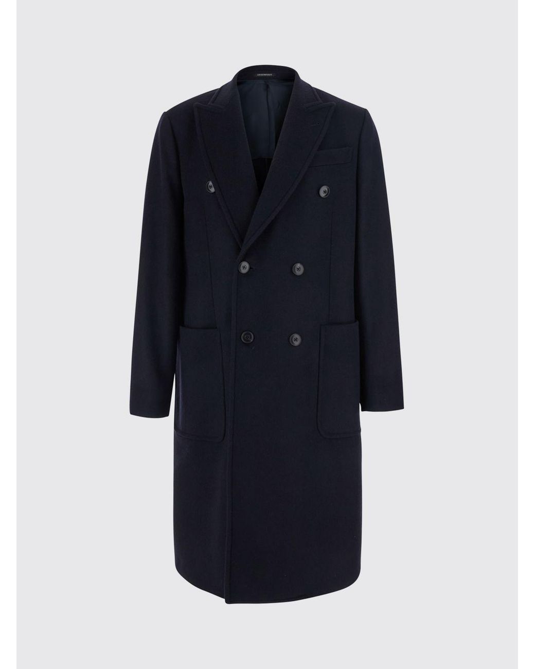 Emporio Armani Blue Knee-Length Double-Breasted Coat for men