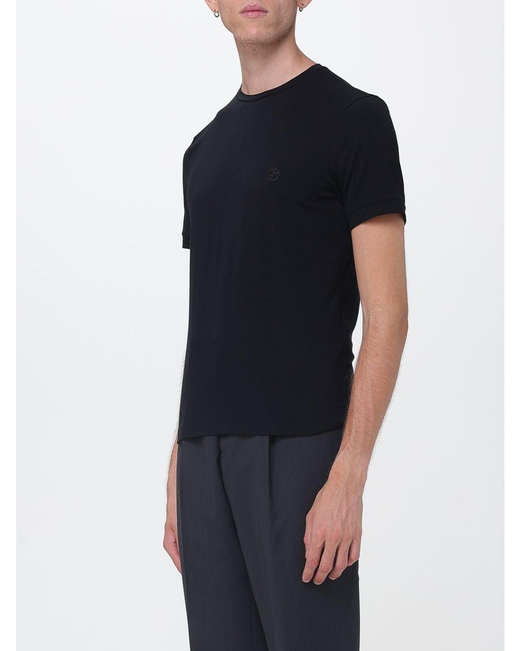 Giorgio Armani Black Cotton Crewneck T-Shirt With Tone-On-Tone Monogram for men