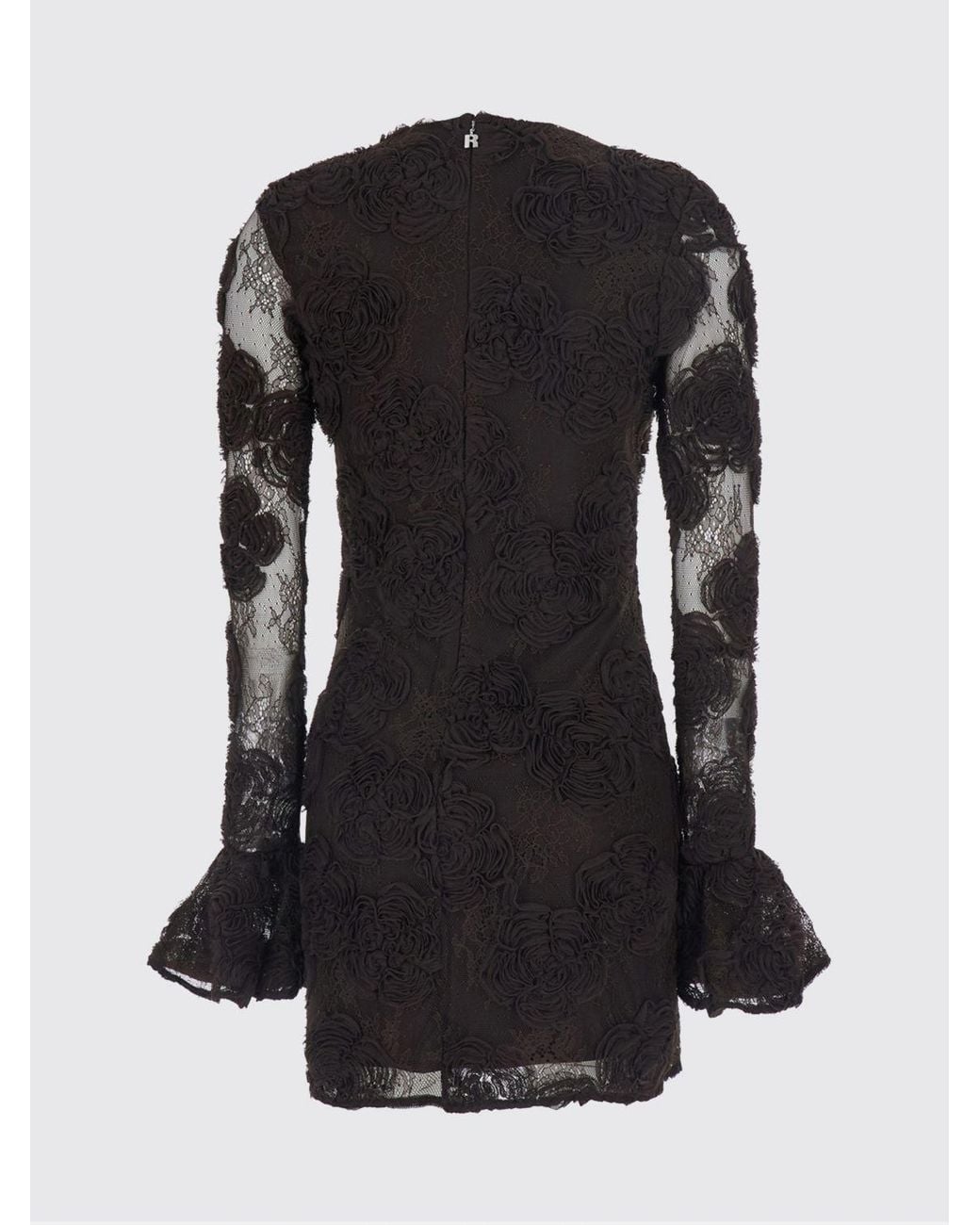 ROTATE BIRGER CHRISTENSEN Black Slim Fit Lace Mini Sheath Dress With Long Sleeves And Flared Cuffs