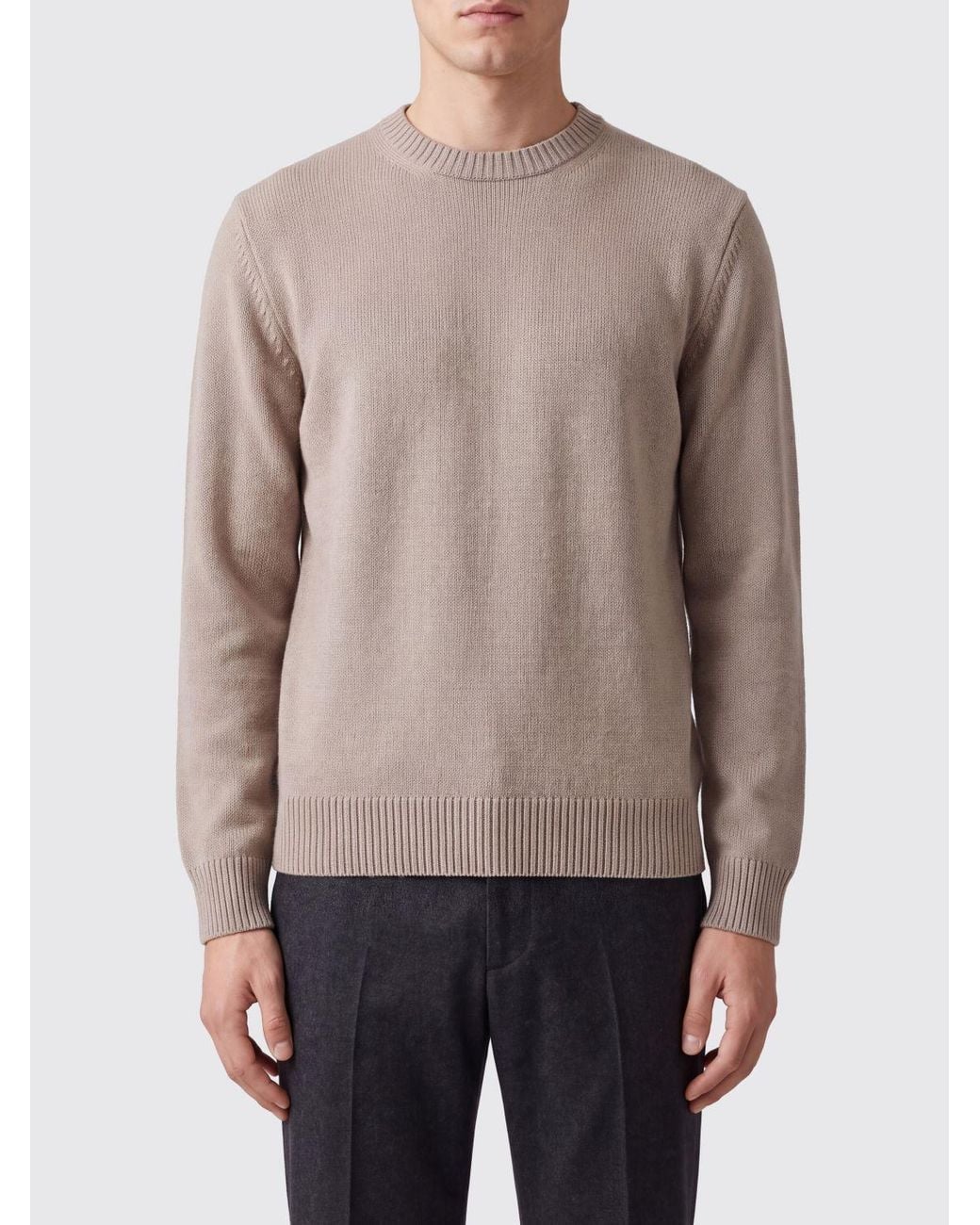 Kangra Gray Wool And Cashmere Blend Crewneck Sweater With Ribbed Trims for men
