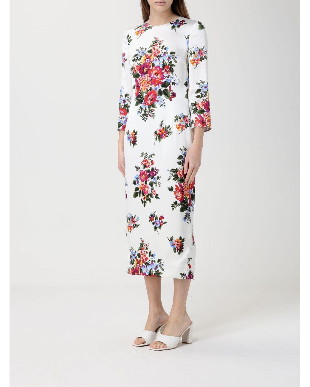 Dolce & Gabbana White Dolce &Amp Gabbana Floral Print Crepe Midi Dress