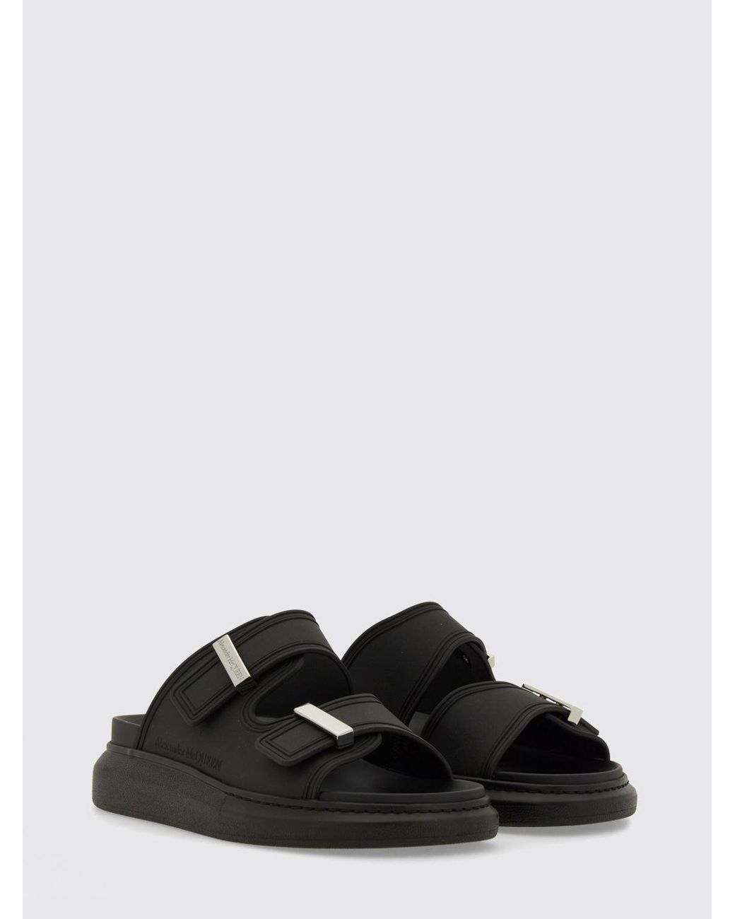 McQueen Black Double Strap Rubber Sandals