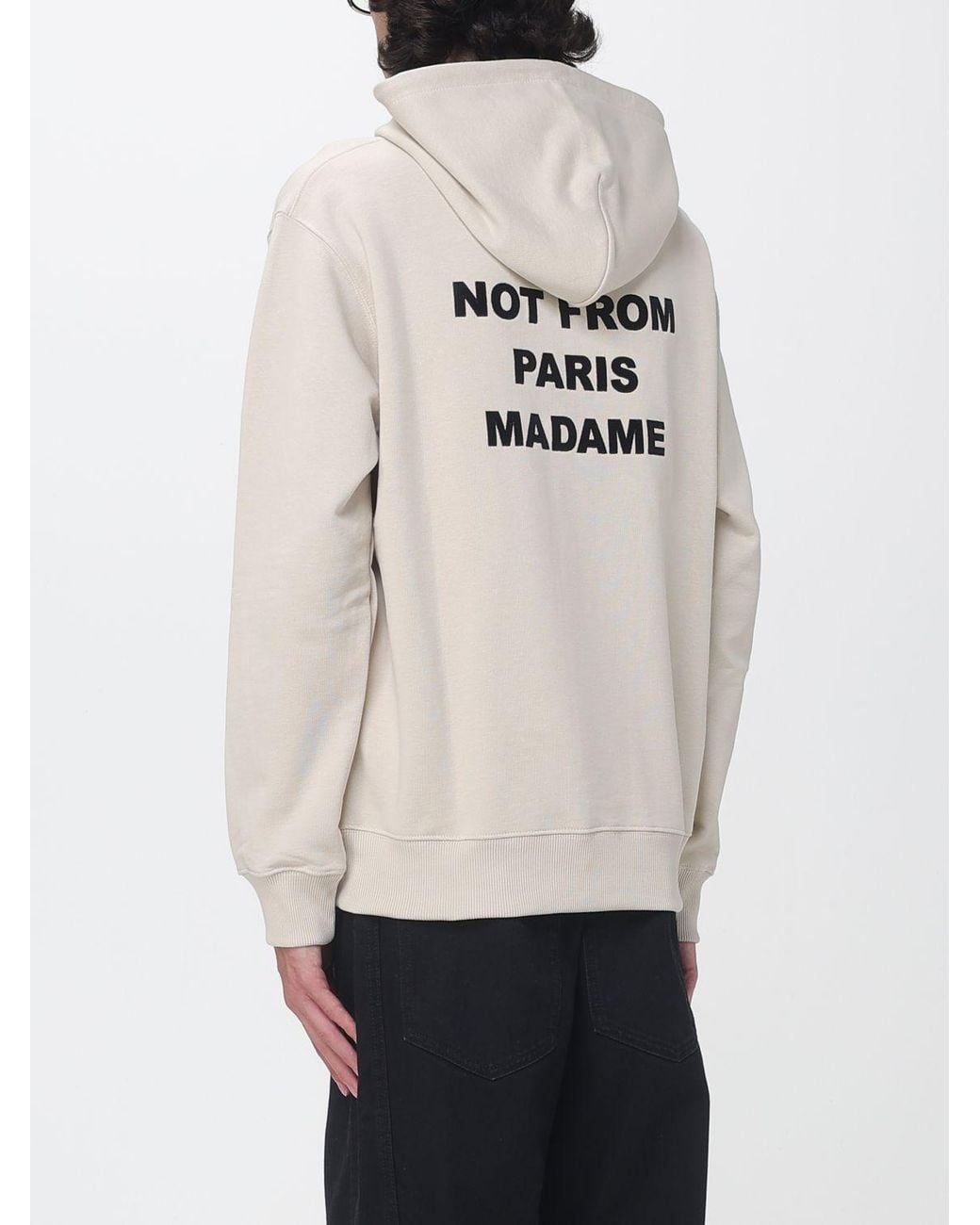 Drole de Monsieur White Cotton Hoodie With Slogan Print And Kangaroo Pocket for men