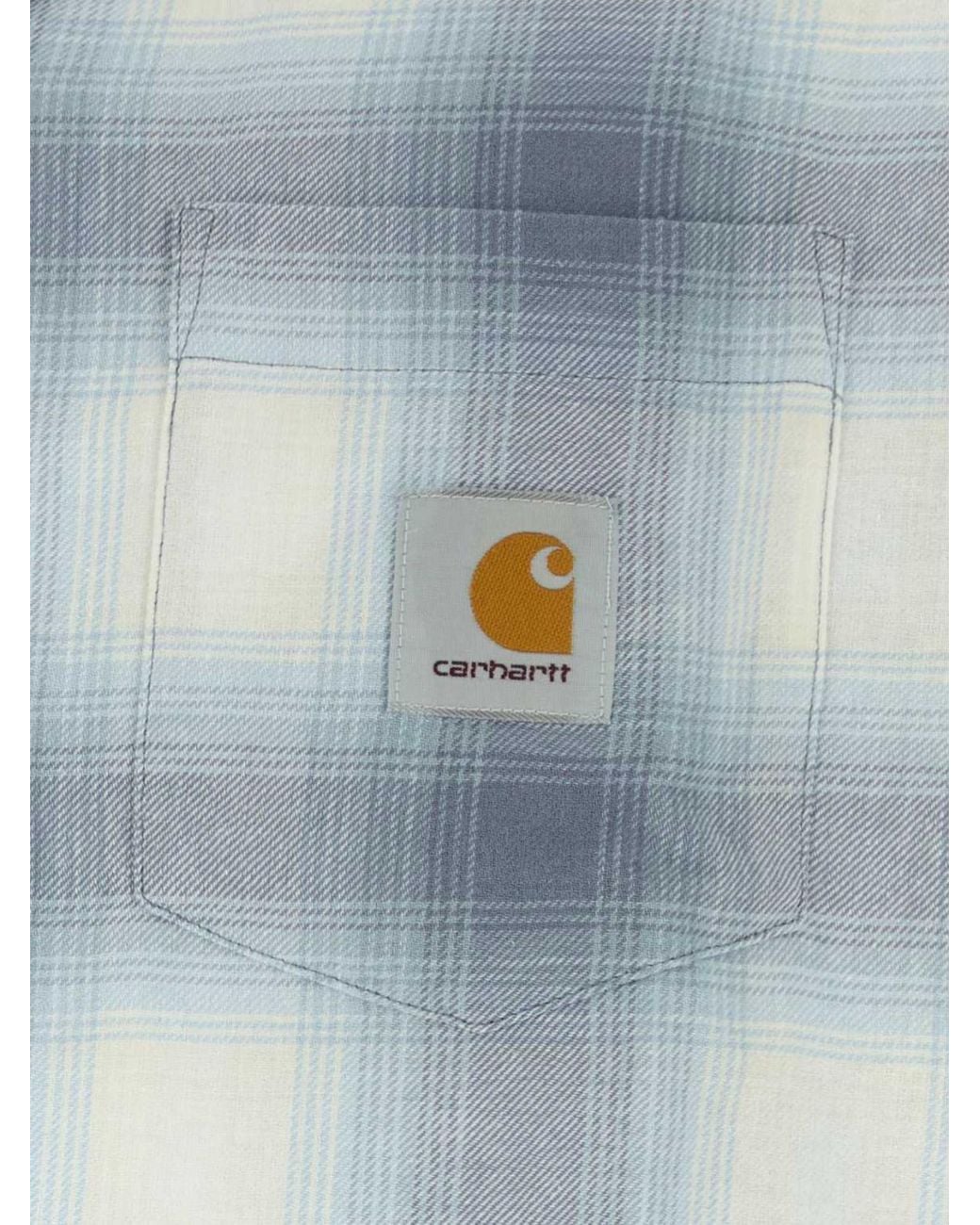 Carhartt Blue Check Cotton Shirt With Cuban Collar for men