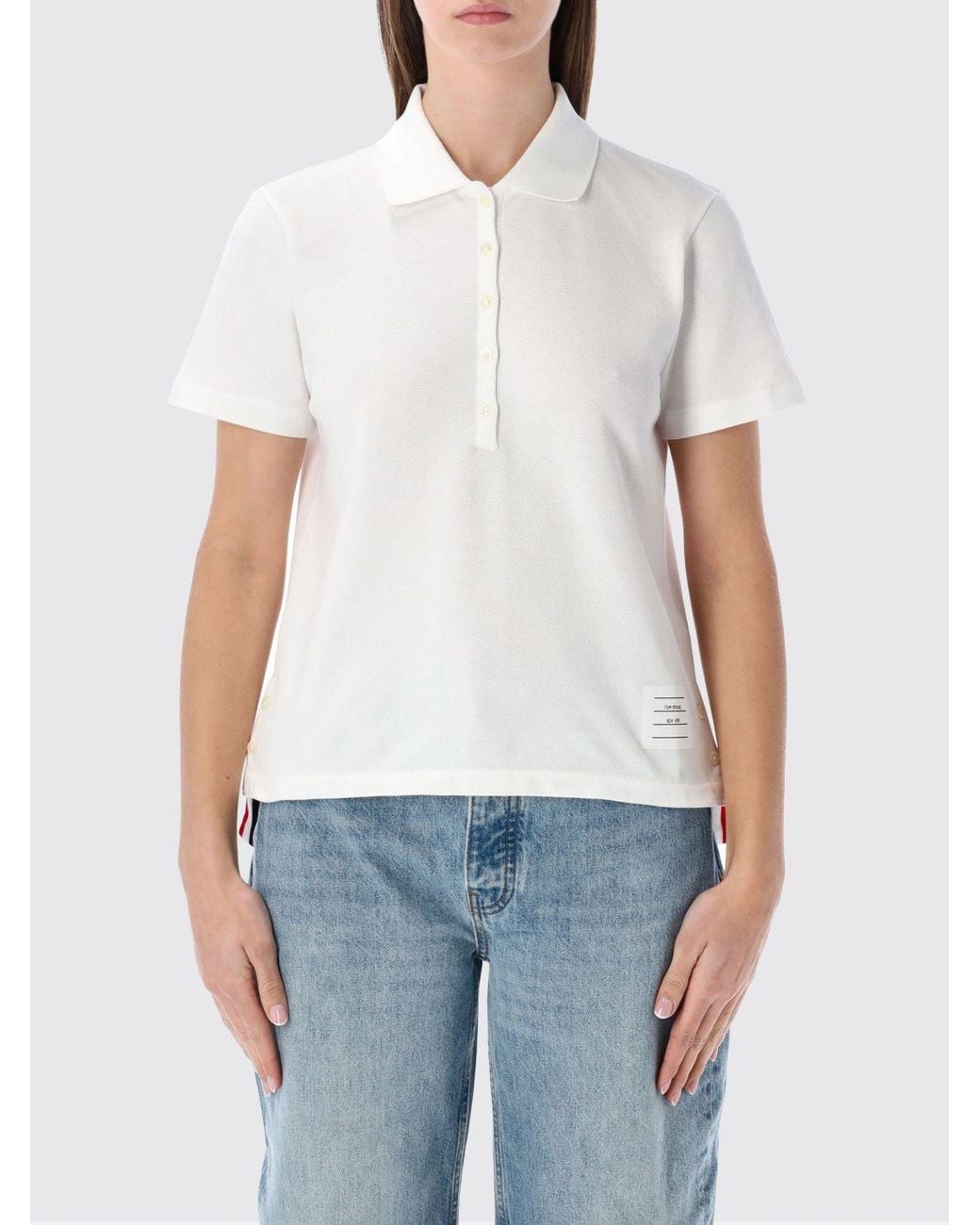Thom Browne White 4-Bar Cotton Polo