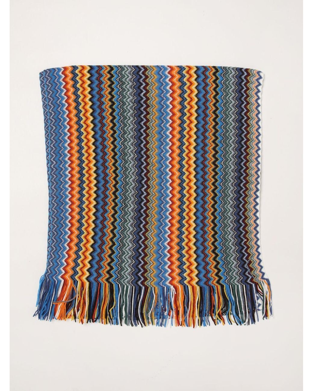Missoni Blue Abstract Striped Pattern Wool Blend Scarf for men