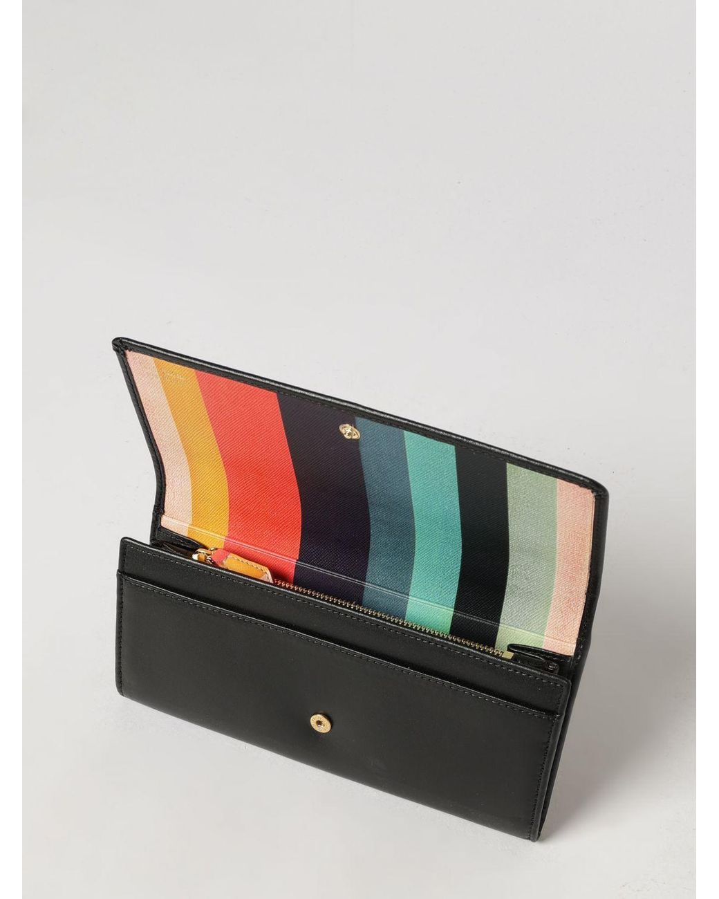 Paul Smith Gray Tri-Fold Smooth Leather Purse With Snap Button Closure And Front Logo