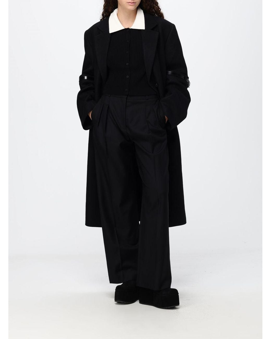 Coperni Black Single-Breasted Long Coat With Removable Sleeves