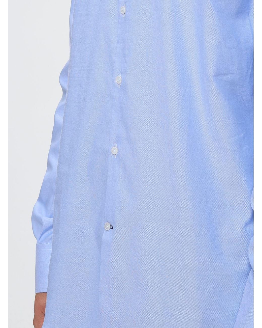 Brooksfield Blue Oxford Cotton Shirt With Button-Down Collar And Embroidered Logo for men