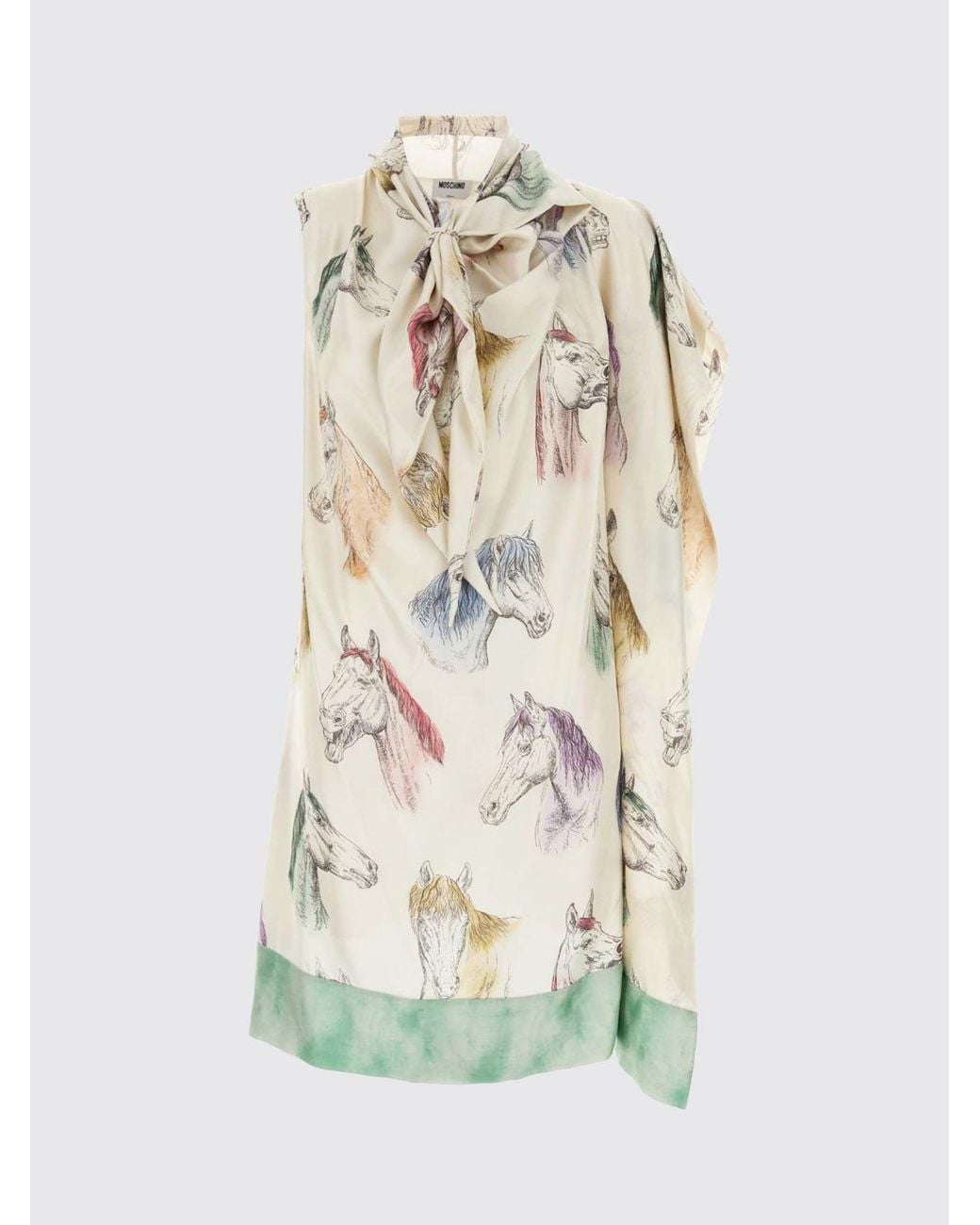 Moschino Couture White One-Shoulder Graphic Print Silk Mini Dress